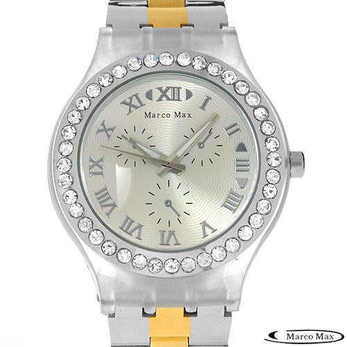 *MARCO MAX*GENUINE CRYSTAL MENZ 2-TONE DRESS WATCH